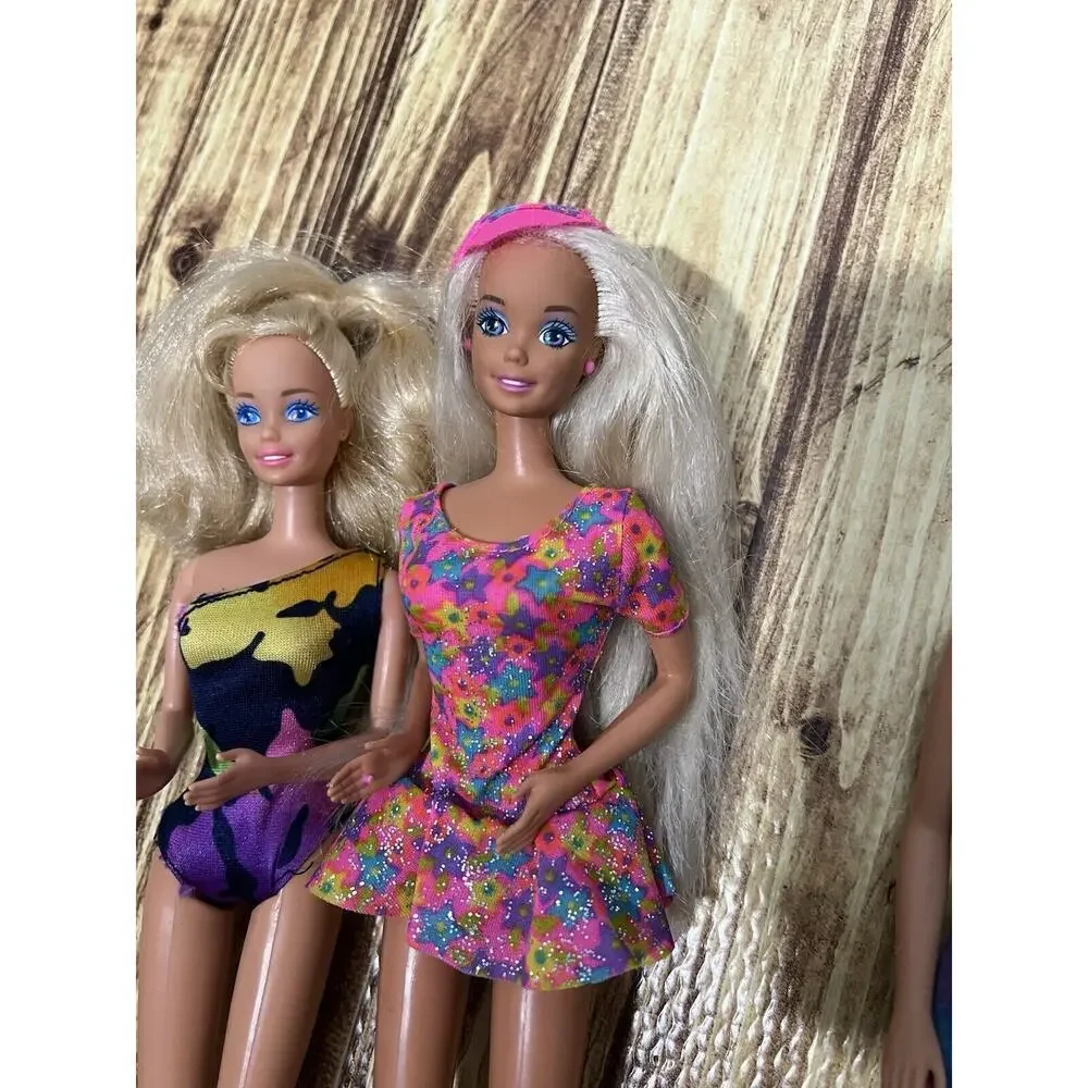 Vtg Barbie Bundle Of 3 Vintage Blonde Girls Trendy Swimsuit Dress Jumpsuit #Y354